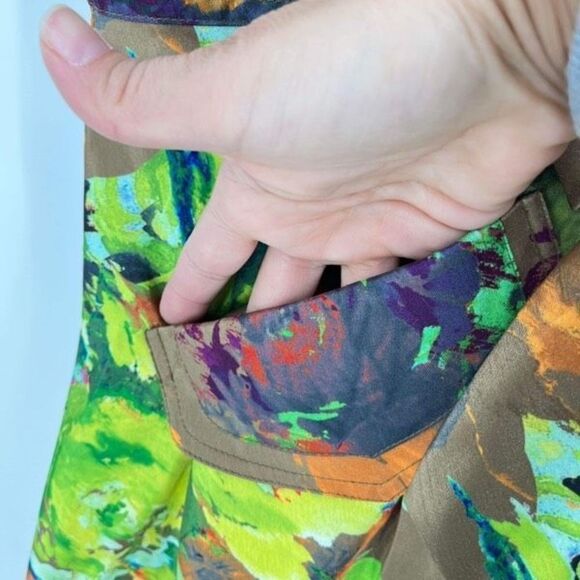 NWT Samuel Dong Womens Sleeveless Cross Tie Front Bubble Dress Green Tan Large - Picture 7 of 11